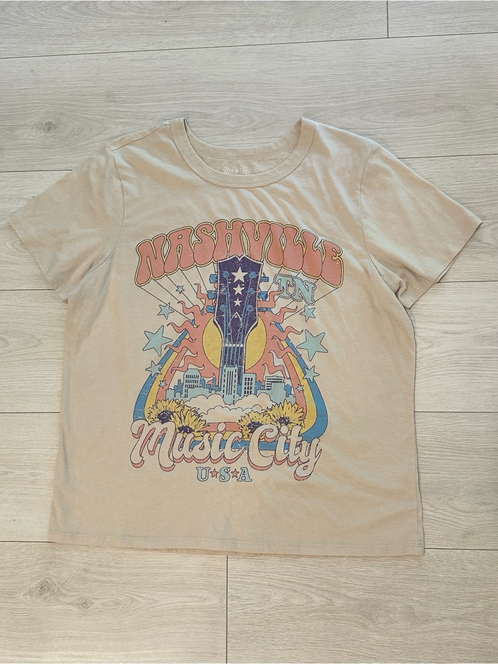 Vintage Nashville Music City Women’s Graphic Tee - Beige